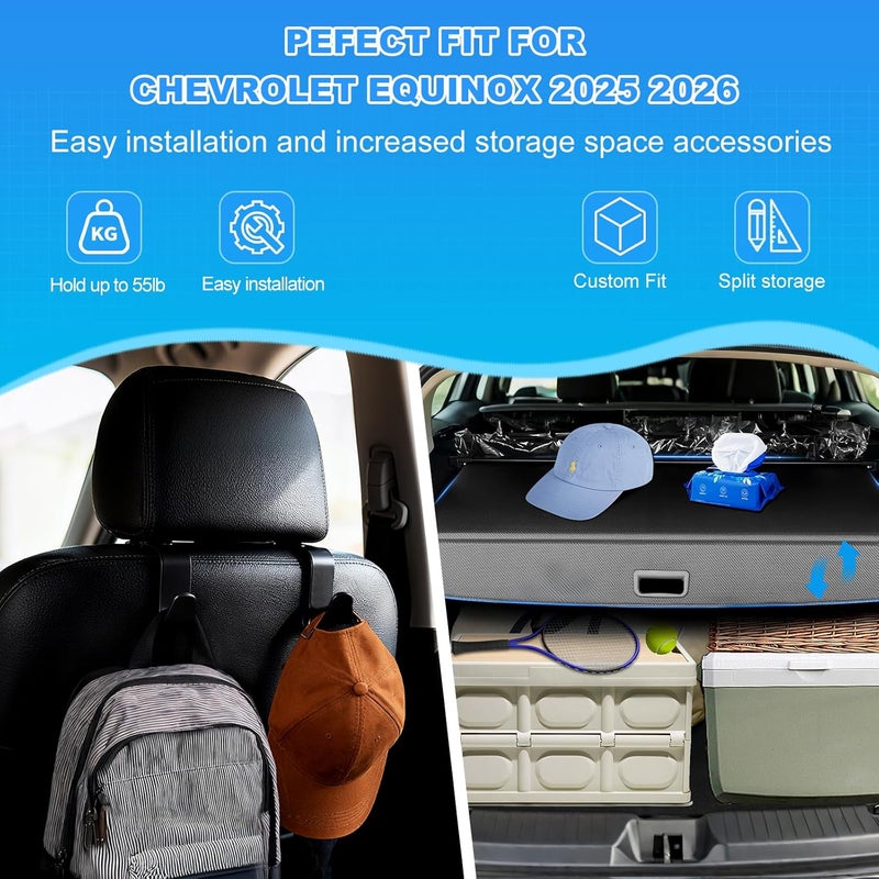 AUXKO Retractable Cargo Cover for Chevrelot Equinox/GMC Terrain 2026-2025, Trunk Cover Luggage Security Cover for 2026 2025 Chevy Equinox/GMC Terrain Shade Anti-Peeping Privacy Screen, Carbon Fiber - Image 2